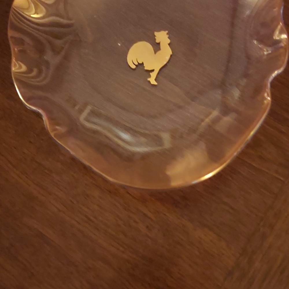 Sheer Pink Glass Trinket Dishes (set of 2) with Gold Embossed Hen Center